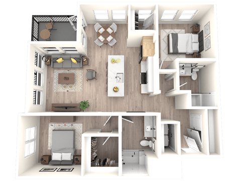 Floor plan for 2 beds, 2 baths, 1133 sqft